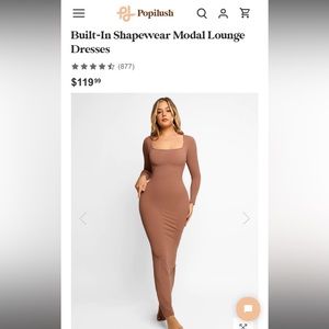 Built-In Shapewear Modal Lounge Long Sleeve Maxi Dress in Beige -Size M